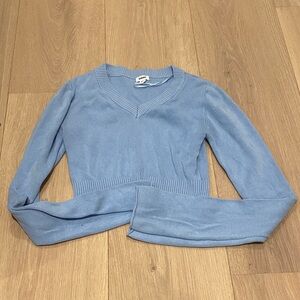 Garage Light Blue V-Neck Cropped Sweater